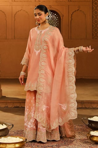 Sheetal Batra Ayda Silk Chanderi Floral Embroidered Kurta Sharara Set 