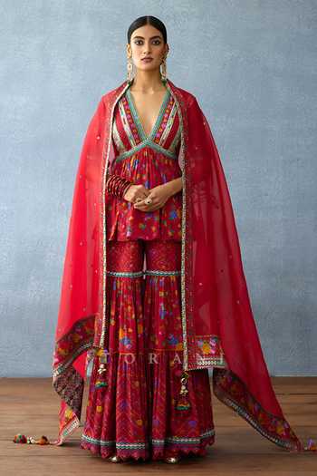 Torani Dil Surkh Sabah Printed Peplum Kurta Sharara Set 