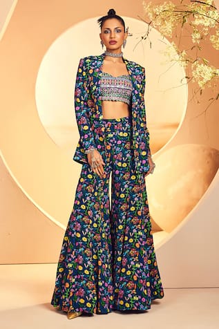 Aneesh Agarwaal Floral Print Blazer & Sharara Set 