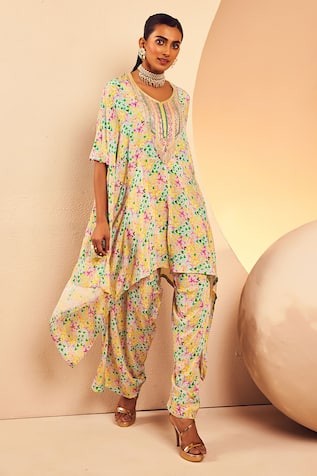 Aneesh Agarwaal Crepe Poncho Tunic & Dhoti Salwar Set 