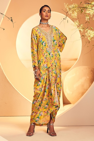 Aneesh Agarwaal Floral Chintz Print Poncho With Dhoti Skirt
