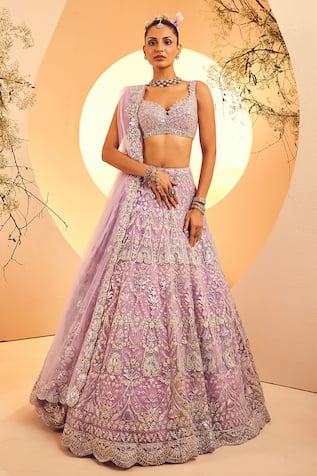 Aneesh Agarwaal Victorian Fleur Foil Work Bridal Lehenga Set 