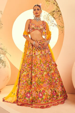 Aneesh Agarwaal Phool Sequin & Cutdana Embroidered Bridal Lehenga Set 