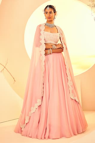 Aneesh Agarwaal Daisy Fleur Dabka Embroidered Cape Lehenga Set 