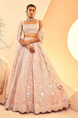 Aneesh Agarwaal Floral Dome Gota Patti Embroidered Bridal Lehenga Set 