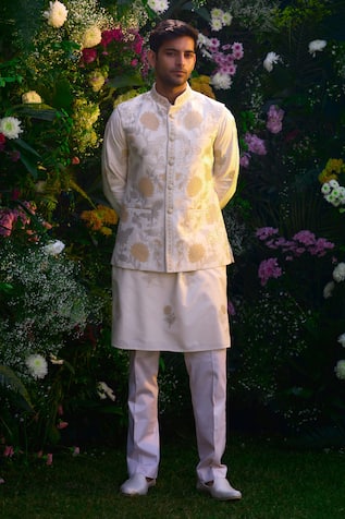 Shyam Narayan Prasad Patchwork Embroidered Waistcoat Kurta Set 