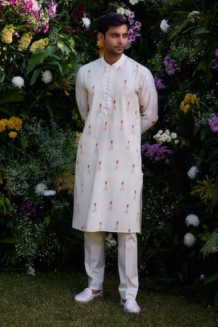 Shyam Narayan Prasad Floral Hand Block Pattern Kurta & Trouser Set 