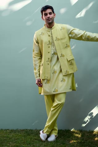 Shyam Narayan Prasad Floral Print Chanderi Kurta Set 