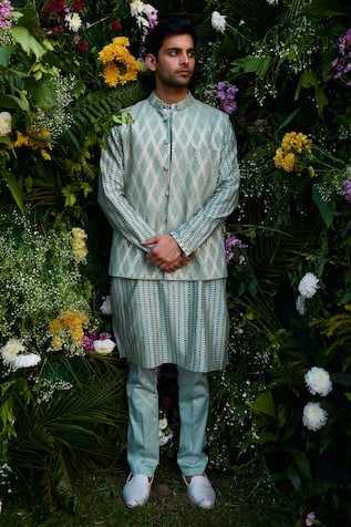 Shyam Narayan Prasad Gota Patchwork Waistcoat Kurta Set 