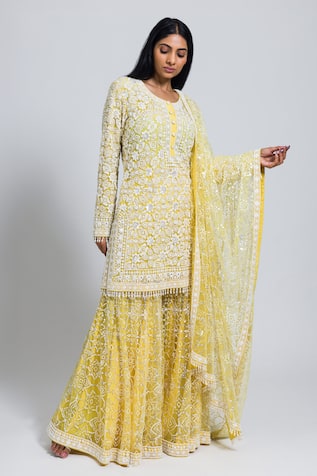 NIMA FASHIONS Hand Embroidered Kurta Sharara Set 