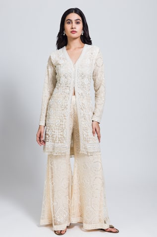 NIMA FASHIONS Hand Embroidered Jacket & Bell Bottom Set 