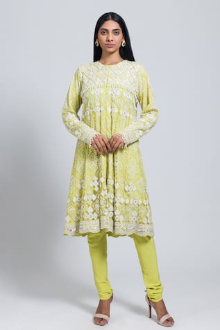 NIMA FASHIONS Hand Embroidered Kurta & Churidar Set 