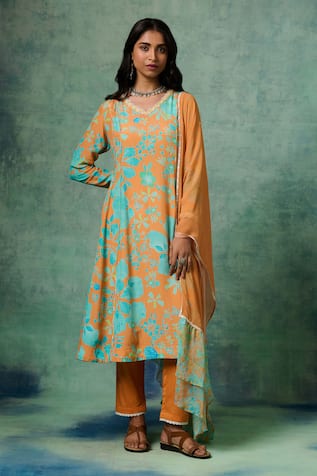 Saundh Moh Floral Print A-Line Kurta Set 