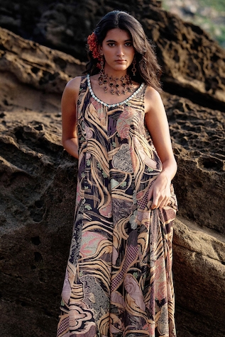 Saundh Chiara Floral Stripe Print Jumpsuit