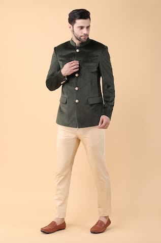Solid Velvet Bandhgala With Trouser 