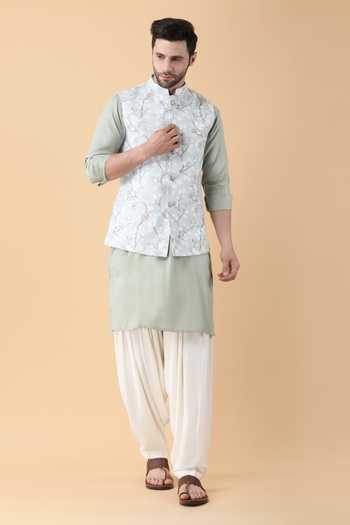 Manish Nagdeo Spring Fleur Print Bundi Kurta Set 