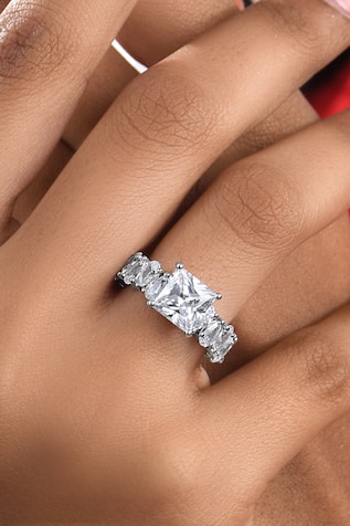 Princess Shaped Swarovski Zirconia Embellished Ring 