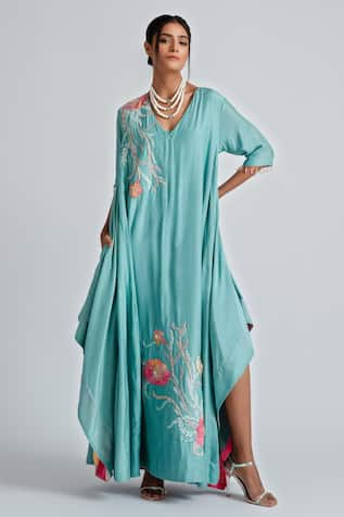 GEE SIN by Geetanjali Singh Floral Patchwork Embroidered Kaftan Tunic 