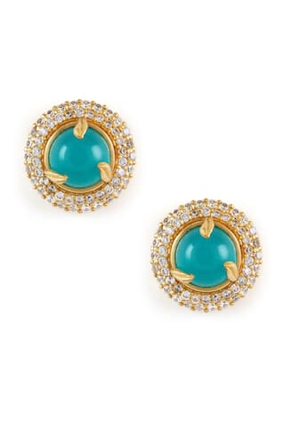 Odeta Aqua Embellished Stud Earrings 