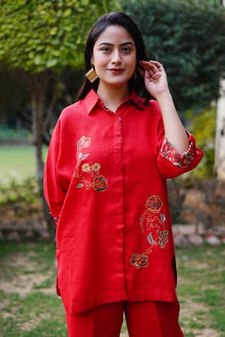 Linen Bloom Linen Floral Embroidered Shirt 