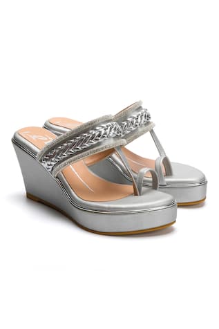 Braided Pattern Swarovski Embellished Kolhapuri Wedges 