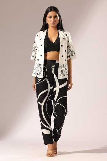 Thee Modern Roots Abstract Bloom Print Kimono Jacket With Pant 