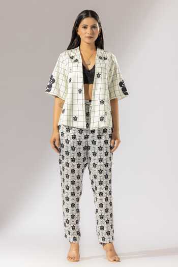 Thee Modern Roots Checkered Fleur Print Kimono Jacket With Pant 