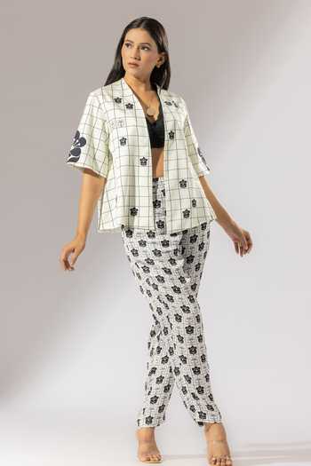 Thee Modern Roots Checkered Fleur Print Kimono Jacket 