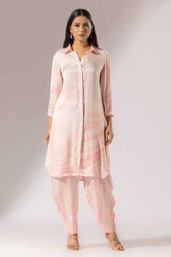 Thee Modern Roots Marble Swerve Print Collared Kurta With Salwar Pant 