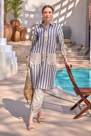 HOUSE OF FETT Aruba Candy Striped Cotton Tunic With Pant 