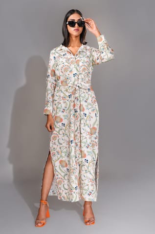 Shruti S Botanic Print Shirt Dress With Belt 