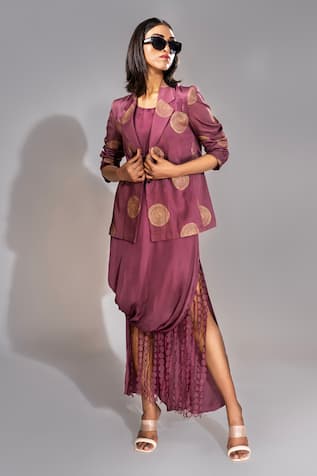 Shruti S Block Print Jacket With Fringed Dress 