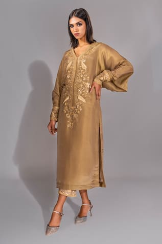 Shruti S Hand Embroidered Kaftan & Trouser Set 