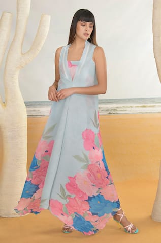 PREETI MEHTA Flower Print Draped Kurta & Pant Set 