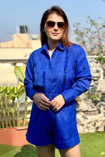 Nitara Dhanraj Label Acrylic Glass Embroidered Shirt With Shorts 