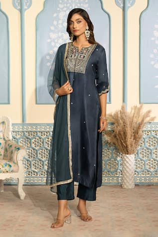 Two Sisters By Gyans x AZA Zardozi Embroidered Satin Straight Kurta Set 