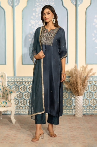 Two Sisters By Gyans x AZA Zardozi Embroidered Satin Straight Kurta Set