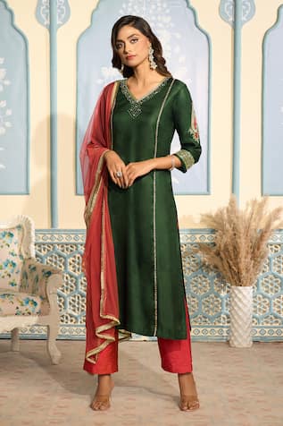 Two Sisters By Gyans x AZA Satin Zardozi Embroidered Straight Kurta Set 