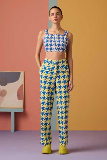 Muvazo Houndstooth Vibe Print Top With Pant 
