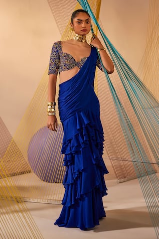 Anu Pellakuru Pre-Draped Saree With Embroidered Blouse 