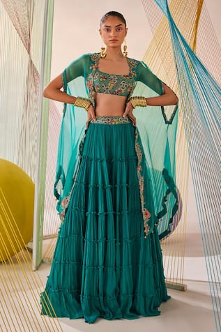 Anu Pellakuru Hand Embroidered Cape Lehenga Set 