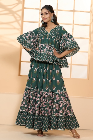 Adara Khan Floral Print Tunic Skirt Set