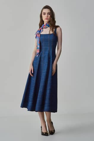 Saaksha & Kinni Emily Denim Flared Midi Dress 