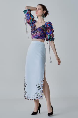 Saaksha & Kinni Morgan Hem Embroidered Midi Skirt 