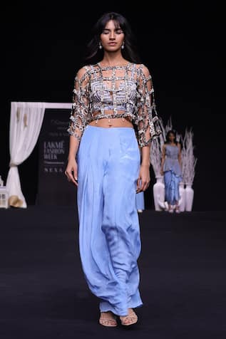 Sejal Kamdar Cutwork Top & Flared Pant Set 