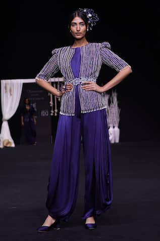 Sejal Kamdar Cowl Jumpsuit With Embroidered Ajrakh Jacket 