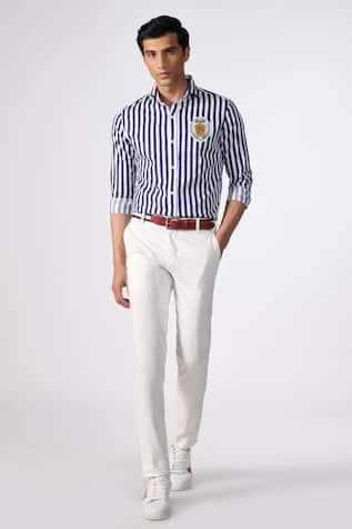 S&N by Shantnu Nikhil Patch Logo Striped Pattern Shirt 