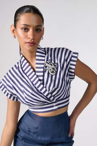 S&N by Shantnu Nikhil Stripe Print Cropped Top 