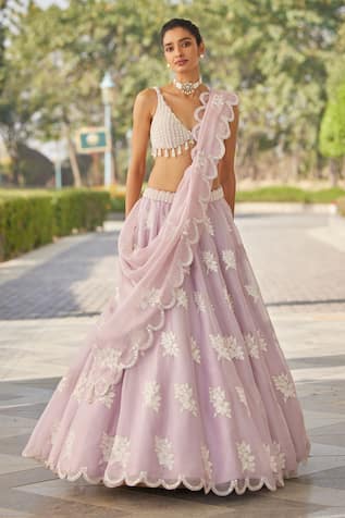 Vvani by Vani Vats Scallop Hem Applique Work Lehenga Set 