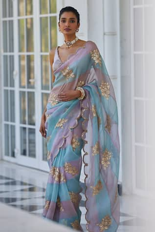 Vvani by Vani Vats Hand Embroidered Panelled Saree With Blouse 